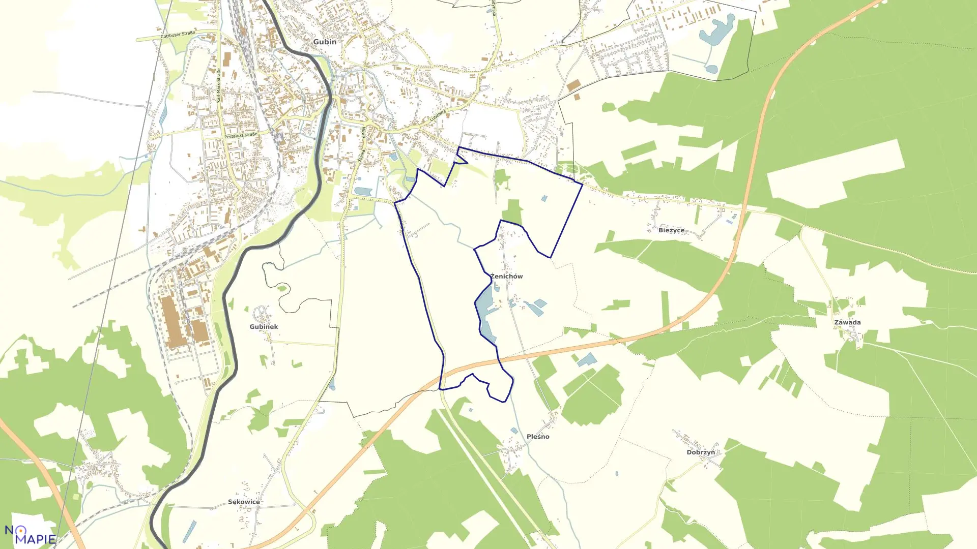 Mapa obrębu 10 w mieście Gubin