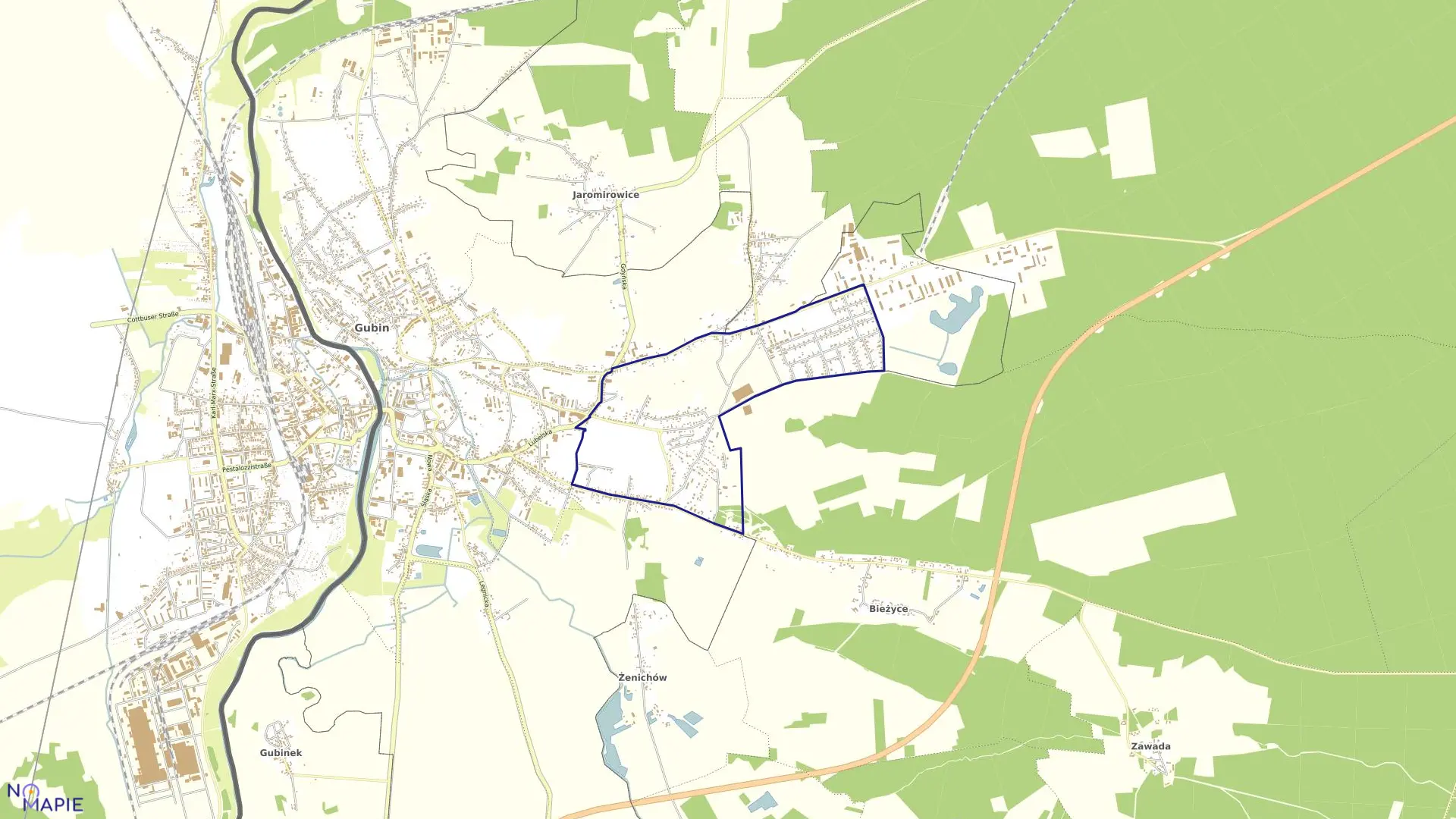 Mapa obrębu 7 w mieście Gubin