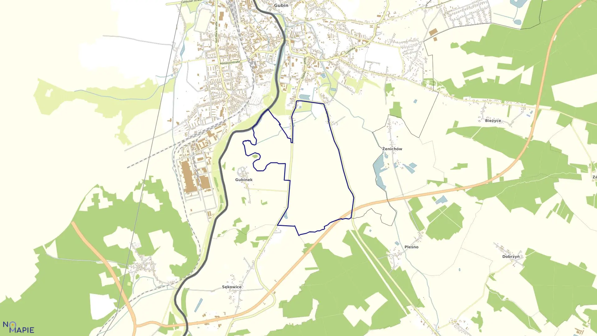 Mapa obrębu 9 w mieście Gubin
